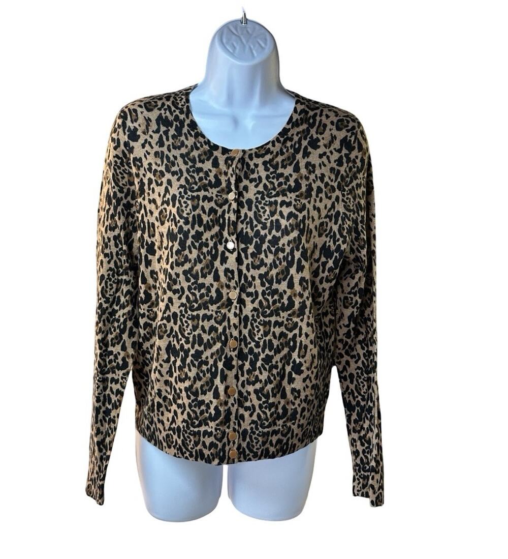 J.Crew 100% Cashmere Leopard Print Cardigan Sweater Large NWT Animal Print